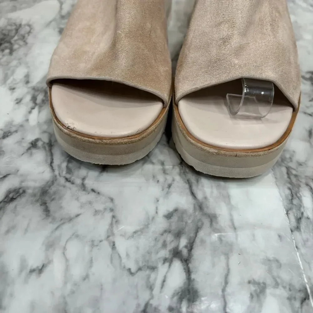 VINCE SARRIA TAN SUEDE WEDGE PLATFORM SLIDES Sandals SIZE 10